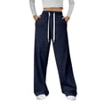 thumbnail image 1 of UDAUDU Womens Wide Leg Sweat Pants 2026 Spring Summer High Waisted Baggy Sweatpants Casual Drawstring Workout Pants with Pockets Navy S, 1 of 5