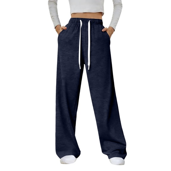 UDAUDU Womens Wide Leg Sweat Pants 2026 Spring Summer High Waisted Baggy Sweatpants Casual Drawstring Workout Pants with Pockets Navy S