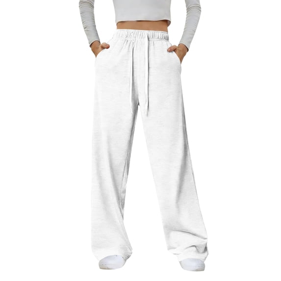 UDAUDU Womens Wide Leg Sweat Pants 2026 Spring Summer High Waisted Baggy Sweatpants Casual Drawstring Workout Pants with Pockets White 2XL