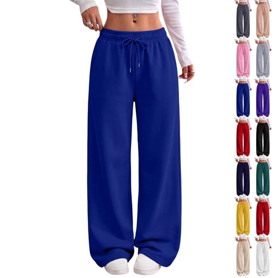 UDAUDU Womens Wide Leg Sweatpants Casual Pants High Waisted Lounge Pants Comfortable Business Work Pants with Pockets Royal Blue L
