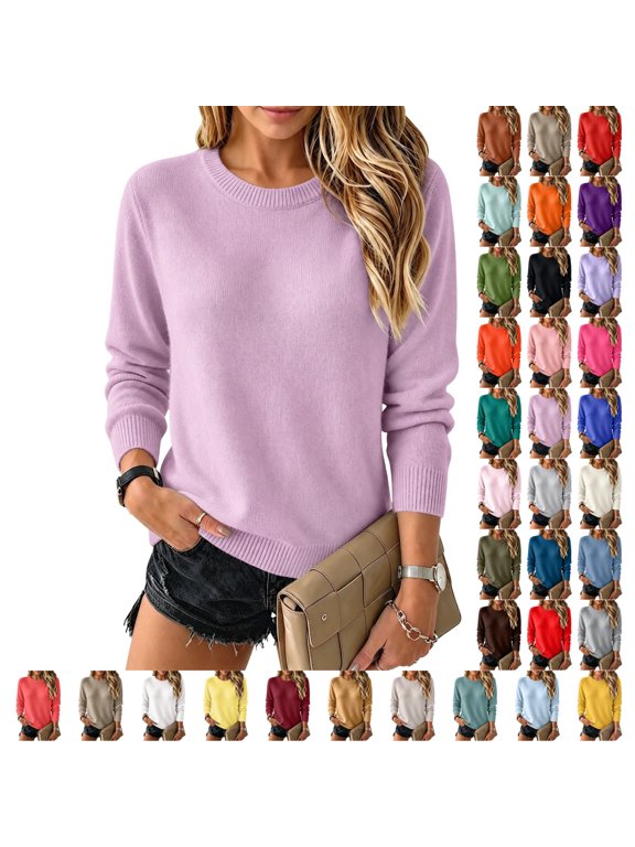Womens Wool Blend Sweater Crewneck Casual Long Sleeve Soft Knit Tops Fashion Pullover Lightweight Business Clothing 2XL
