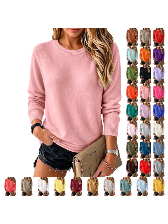 Womens Wool Blend Sweater Crewneck Casual Long Sleeve Soft Knit Tops Fashion Pullover Lightweight Business Clothing L