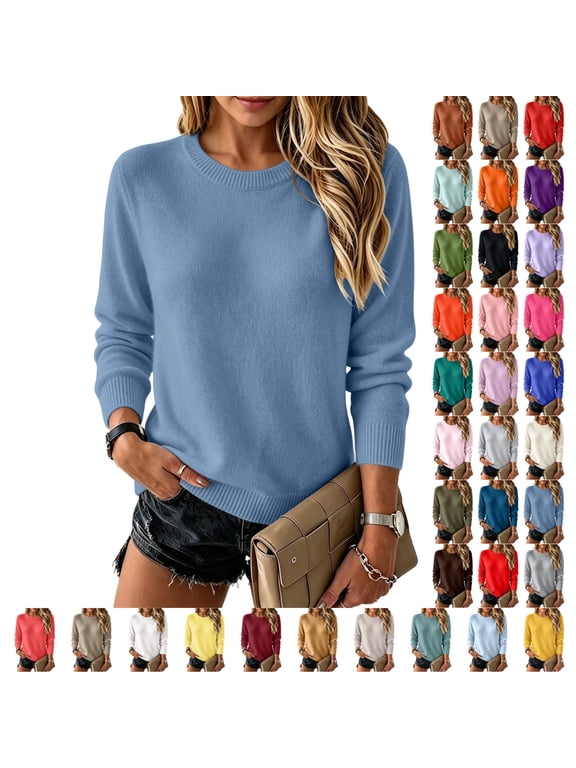 Womens Wool Blend Sweater Crewneck Casual Long Sleeve Soft Knit Tops Fashion Pullover Lightweight Business Clothing M