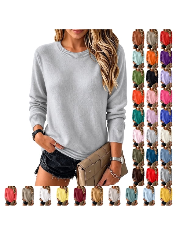 Womens Wool Blend Sweater Crewneck Casual Long Sleeve Soft Knit Tops Fashion Pullover Lightweight Business Clothing S