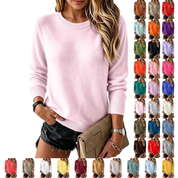 UDAUDU Womens Wool Blend Sweater Crewneck Casual Long Sleeve Soft Knit Tops Fashion Pullover Lightweight Business Clothing S