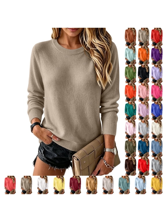 Womens Wool Blend Sweaters Long Sleeve Work Business Tops Classic 2026 Fall Fashion Clothes Crewneck Tops S