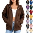 thumbnail image 1 of UDAUDU Womens Zip Up Hoodies 2026 Fall Winter Long Sleeve Hoodies Oversized Sweatshirts Fall Sweaters Casual Y2K Jackets Clothes Brown L, 1 of 8