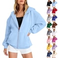 thumbnail image 1 of UDAUDU Womens Zip Up Hoodies Long Sleeve Oversized Sweatshirts Fleece Y2K Jacket Pockets Fashion Fall Outfits Fashion Clothes Light Blue 2XL, 1 of 6