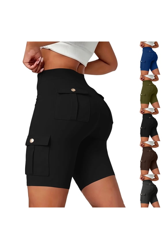 Workout Shorts Women for Women Butt Lifting High Waist Biker Shorts Flap Pocket Metal Detail Workout Yoga Gym Pants Black 2XL