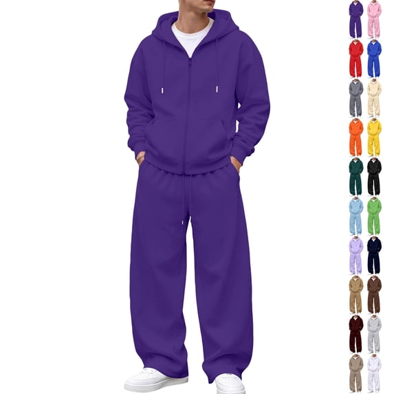 UDAUDU Zip Up Hoodie Tracksuit for Men 2‑Piece Set, Loose Fit Oversized Full‑Zip Hooded Jacket with Wide‑Leg Sweat Pants, Soft Fleece Casual Street Outfit 2XL