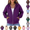 thumbnail image 1 of UDAUDU Zip Up Hoodie Women Fleece Jacket Comfort Oversized Sweatshirt Cozy Hooded Sweatshirt 2026 Fall Fashion Coats with Pockets Dark Purple S, 1 of 6