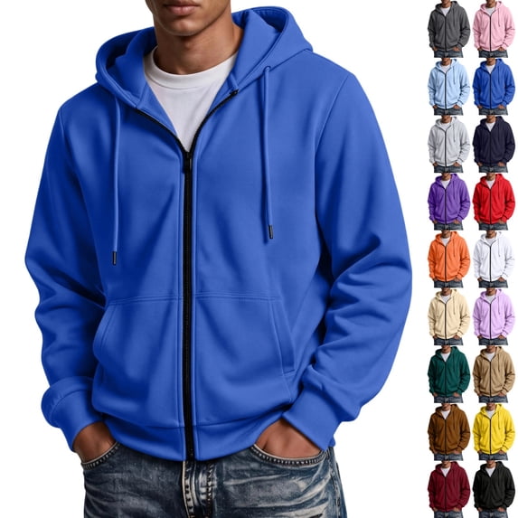 UDAUDU Zip Up Hoodies For Men Lightweight Oversized Long Sleeve Work Fleece Pullover Comfortable Streetwear With Pocket XL