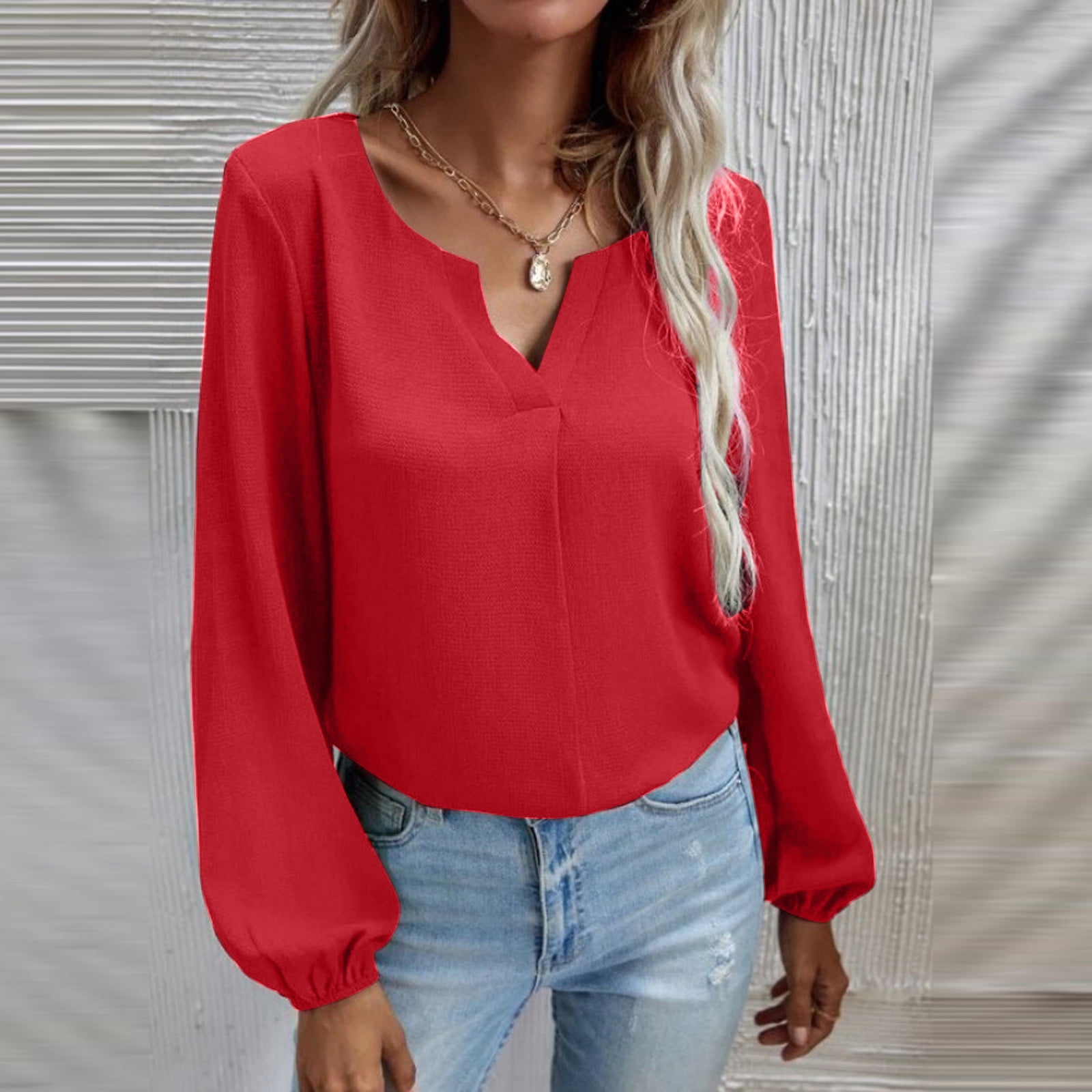 UDAXB Clearance Womens Tops Long Sleeve Solid Blouse Casual Women