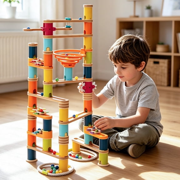 UDEAS Bamboo Marble Runs Building Construction Toy Set with Musical Ball, 146pcs Simple Maze for Children Age 4+