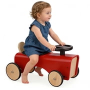 UDEAS Retro Wooden Ride-On Tractor - 95% Pre-Assembled Toddler Balance Bike with Quiet Rubber Wheels & Limited Steering, Montessori Learning Walker for Boys & Girls 18M+ Red