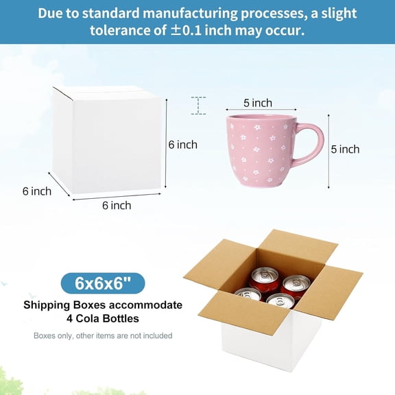 UDGIU-10 Pack 6x6x6 Inch Small Shipping Boxes White Corrugated Cardboard Boxes Mailer for Small Business, Mailing Boxes for Packaging Bulk