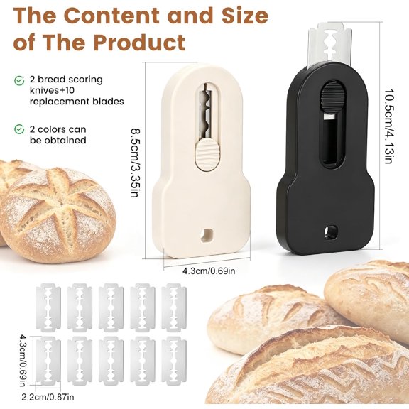 UDGIU-2 Pack Bread Lame Sourdough Scoring Tool, Extractable Bread Scoring Tool, Scoring Knife for Bread Baking, Bread Razor for Homemade Bread, Sourdough Scorer Tool, 10 Replacement Razor Blades