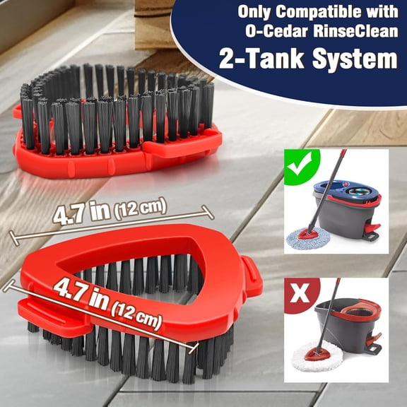 UDGIU-2 Pack Spin Mop Brush for O-Cedar RinseClean 2 Tank System, Mop Attachments Scrub Replacement Heads, Microfiber Triangle Hard Bristle Cleaning Brush Floor Scrubber for Bathroom Kitchen Wall