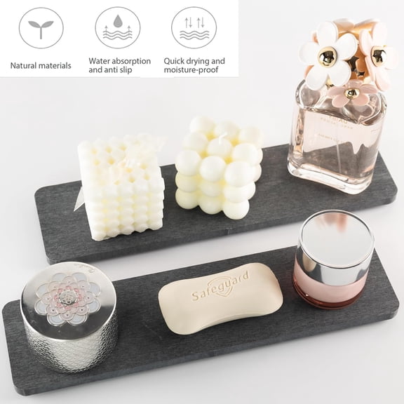 UDGIU-2 Pcs Water Absorbing Stone Trays, Kitchen/Bathroom Sink Soap Dish, Diatomite Tray Used for Hand Soap & Cosmetic Bottles in The Modern Home, 3.15" W x 11.8" L, Dark Gray