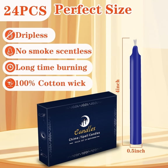UDGIU-24 Pack Assorted Color Spell Chime Candles  Premium Mini Unscented Taper Candles for Rituals, Prayer, Birthdays, Meditation, Altar, Spells, Chime Candles - 4 Inch Tall - Ideal for Witches
