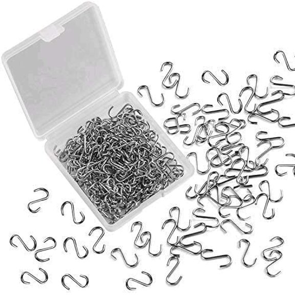 UDGIU-250pcs Mini S Hooks Small Metal Wire Hangers with Storage Box