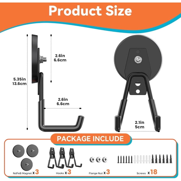 UDGIU-3 Pcs Large Magnetic Hooks Heavy Duty, Ndfeb Extra Strong Magnet Tool Hooks, Magnet Storage Holder Heavy Duty, Big Magnetic Utility Hook for Hanging Power Drill Broom Garden Garage Tools