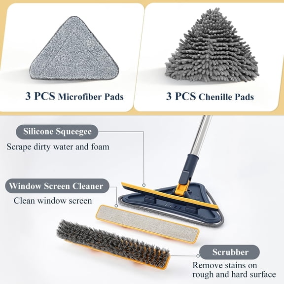 UDGIU-5 in 1 Wall Mop 360 Base Board Cleaner Tool with 78" Long Handle
