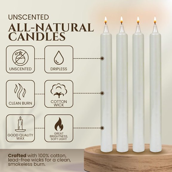 UDGIU-Axiom - Straight Household Candles - 9.06 Inch Long - 10 Hours Burning Time Cotton Wick  Unscented Candles Set for Dinner Tables, Restaurants, Ceremonies & Emergency (Metallic White)