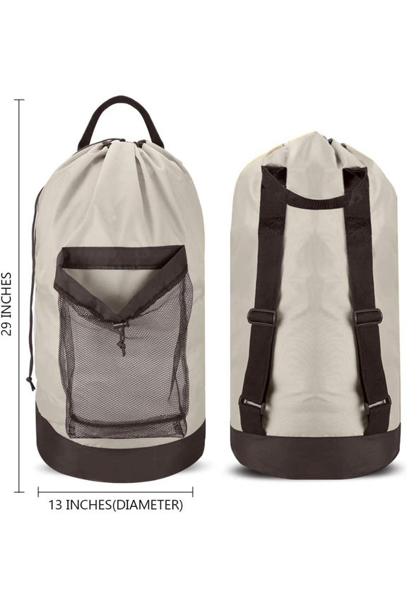 -Backpack Laundry Bag, 115L Large Hamper with Shoulder Straps, Drawstring Closure, Mesh Pocket, Khaki