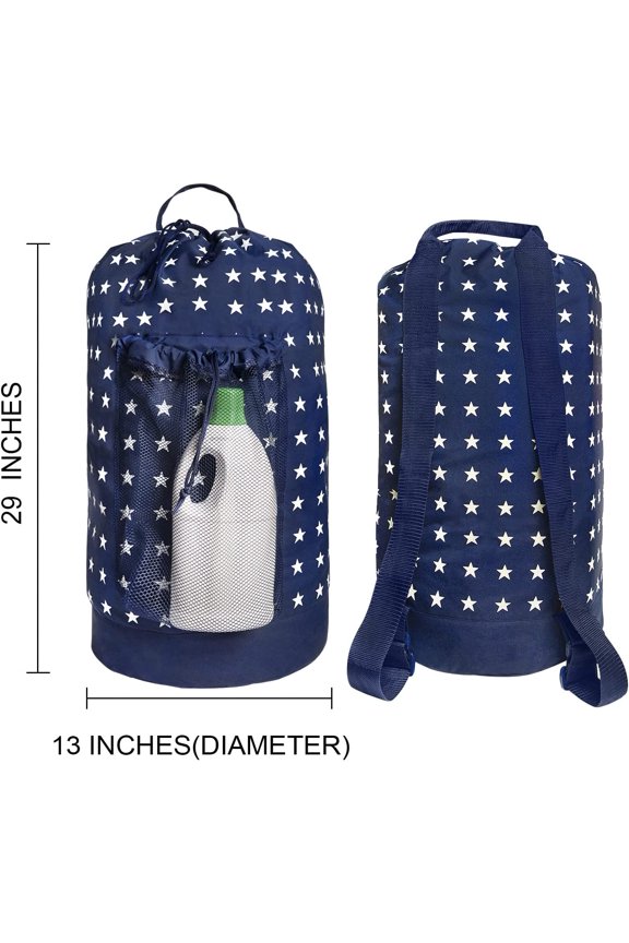 -Backpack Laundry Bag, Laundry Backpack with Shoulder Straps and Mesh Pocket Durable Nylon Clothes Hamper Bag with Drawstring Closure for College, Travel, Laundromat, Apartment