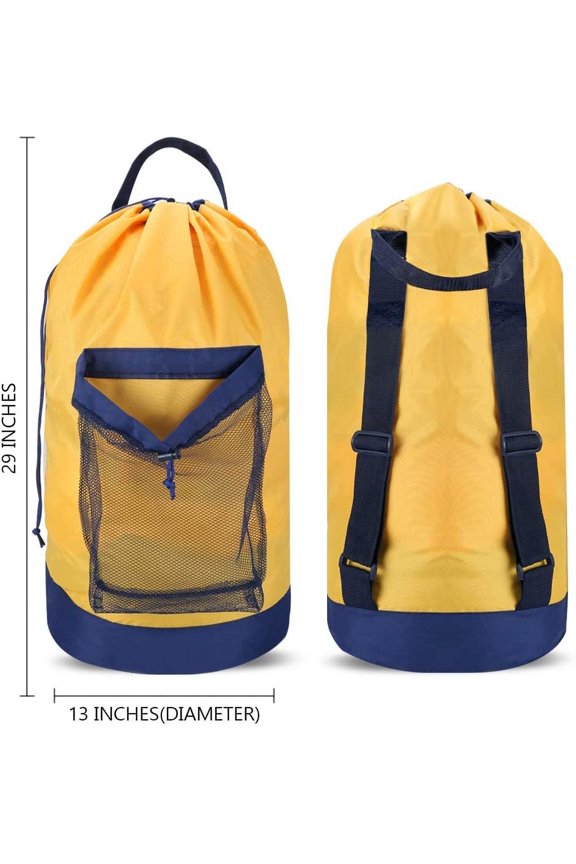 -Backpack Laundry Bag, Laundry Backpack with Shoulder Straps and Mesh Pocket Durable Nylon Clothes Hamper Bag with Drawstring Closure for College, Travel, Laundromat, Apartment