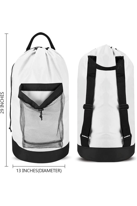 -Backpack Laundry Bag, Laundry Backpack with Shoulder Straps and Mesh Pocket Durable Nylon Clothes Hamper Bag with Drawstring Closure for College, Travel, Laundromat, Apartment