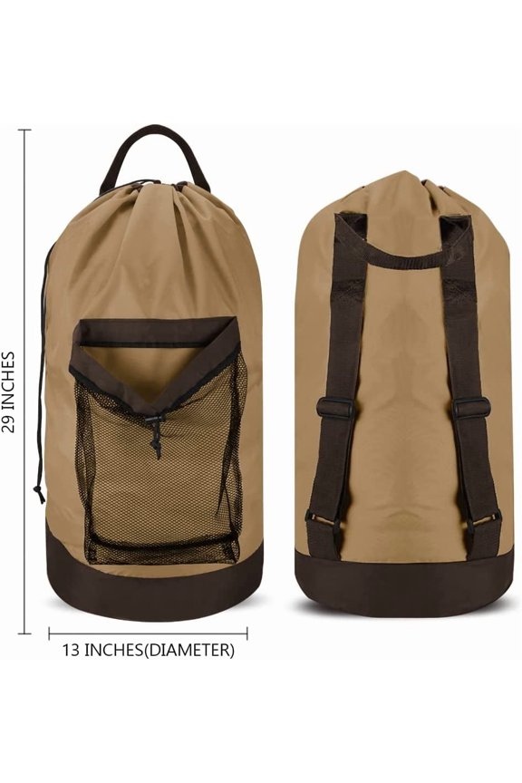 -Backpack Laundry Bag, Laundry Backpack with Shoulder Straps and Mesh Pocket Durable Nylon Clothes Hamper Bag with Drawstring Closure for College, Travel, Laundromat, Apartment