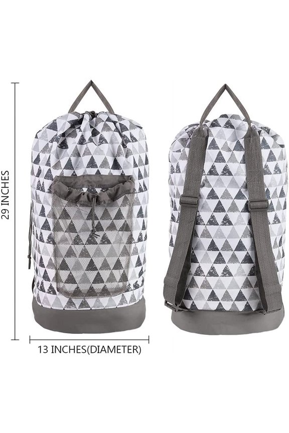 -Backpack Laundry Bag, Laundry Backpack with Shoulder Straps and Mesh Pocket Durable Nylon Clothes Hamper Bag with Drawstring Closure for College, Travel, Laundromat, Apartment