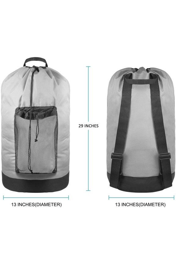 -Backpack Laundry Bag, Laundry Backpack with Shoulder Straps and Mesh Pocket Durable Nylon Clothes Hamper Bag with Drawstring Closure for College, Travel, Laundromat, Apartment