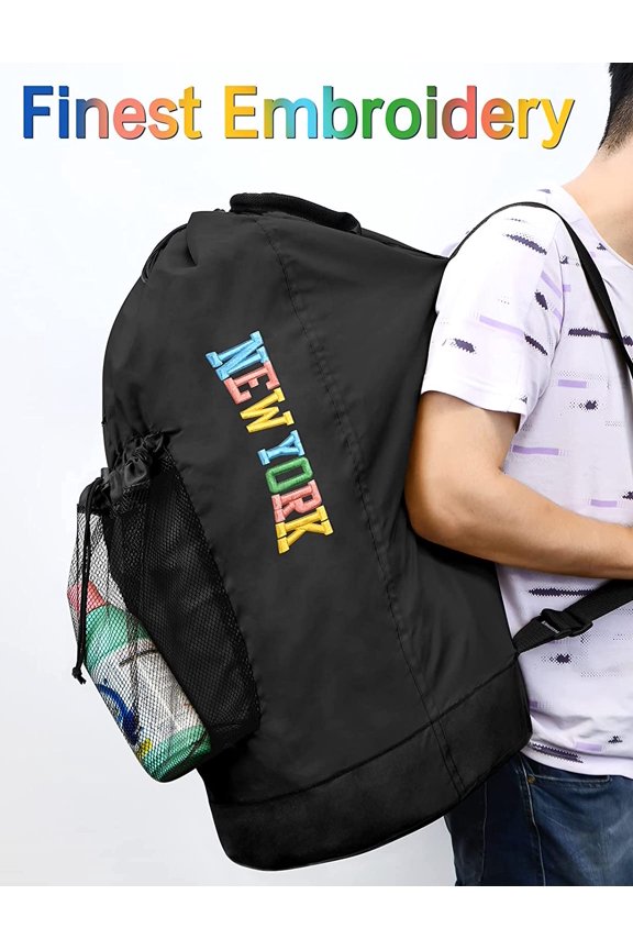 -Backpack Laundry Bag, Laundry Backpack with Shoulder Straps and Mesh Pocket Nylon Clothes Hamper Bag with Drawstring Closure