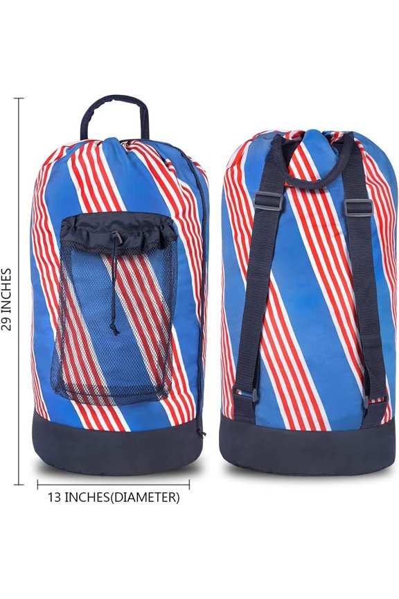 -Backpack Laundry Bag with Shoulder Straps and Mesh Pocket Durable Nylon Clothes Hamper Bag with Drawstring Closure for College, Travel, Laundromat, Apartment