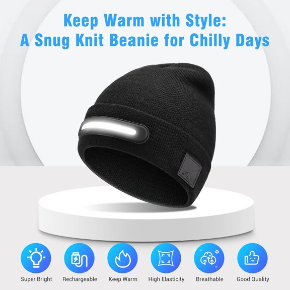 UDGIU-Beanie with Light and Bluetooth Headphones, Rechargeable Headlamp Beanie Hat, Gifts for Men & Women