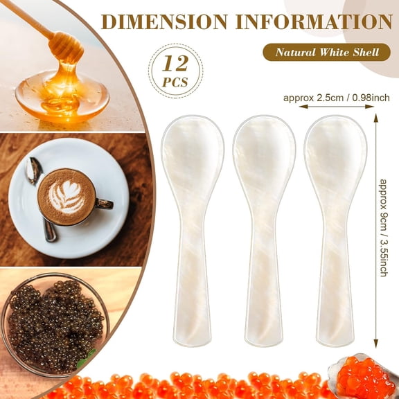 UDGIU-Caviar Spoons Mother of Pearl Mop Spoons with Hand Craft W Round Handle for Caviar, Egg, Ice Cream, Salt, Coffee Serving, Restaurant Serving Set(12 Pieces,3.55 Inch)