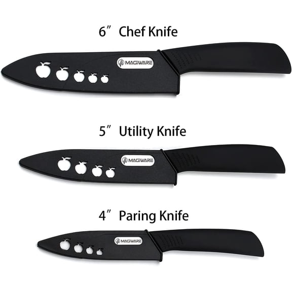UDGIU-Classic 3PCS Ceramic Knife Set with Cover, Super Sharp Never Rust Healthy (6" Ceramic Chef Knife, 5" Solution Knife4 "Classic Paring Knife)