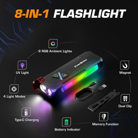 UDGIU-Flat Rechargeable EDC Flashlight with RGB/UV Light for Home