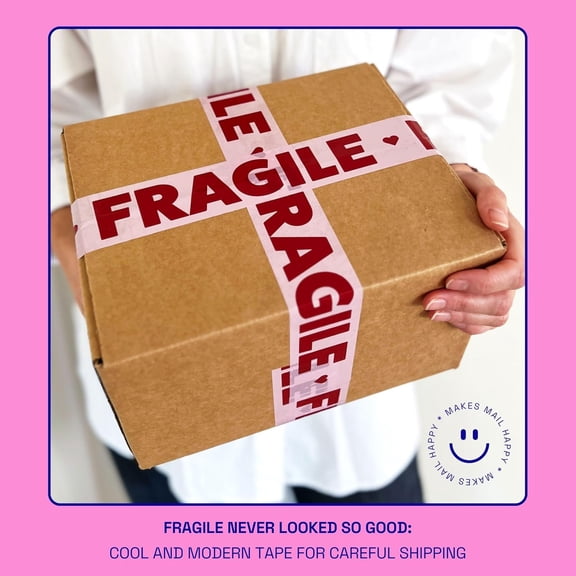 UDGIU-Fragile Packing Tape with Pink Dispenser  Pink & Burgundy Heart Design, 1.88" x 22.2 Yards  Packaging Tape for Moving Boxes, Small Business, and Mailers