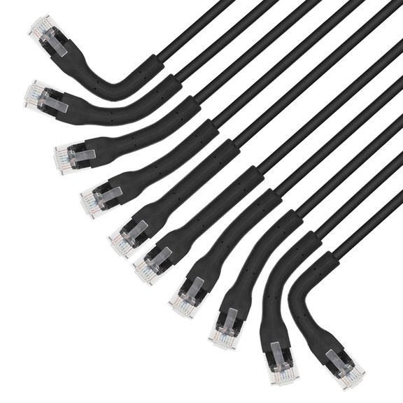 UDGIU-Intellinet FlexiBoot Slim Cat6 Ethernet Network Patch Cable  10-Pack - 10Gbps & 250MHz, Flexible Bendable Boot, 32AWG Pure Bare Copper Wire, Gold-Plated Contacts - 1ft, Black