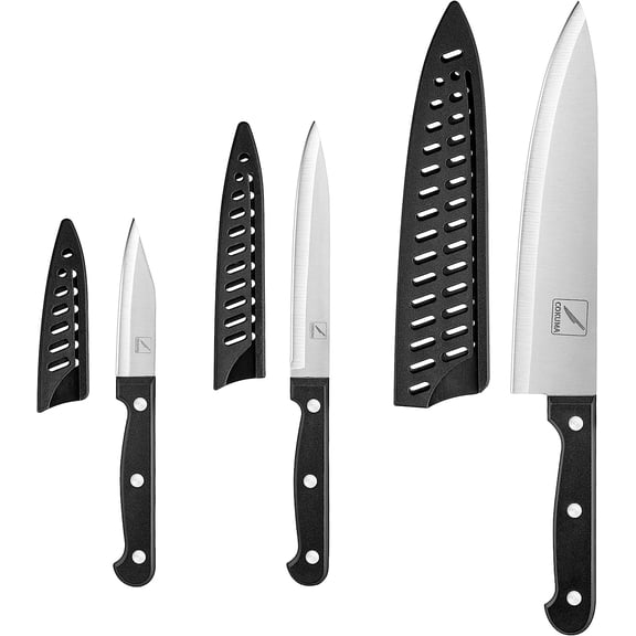 UDGIU-Kitchen Knife, 3-Pcs Knife Set With Sheath, 8 Inch Chef Knife, 4.5 Inch Utility Knife, 4 Inch Paring Chef Knife, Stainless Steel, Black