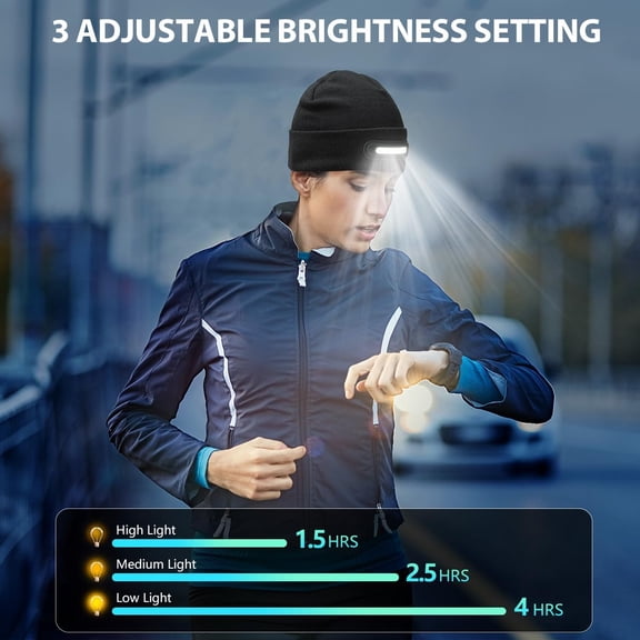 UDGIU-LED Beanie with Light, Unisex USB Rechargeable Headlamp Beanie Flashlight Beanie Hat for Men Women