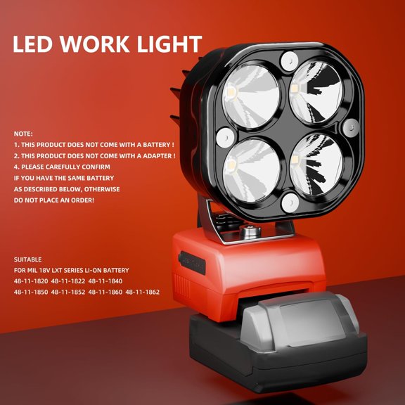UDGIU-LED Work Light Compatible with M18 18V Battery 1800LM Flashlight Spotlight, Work Light, on-site Lighting Work site Lighting USB and C-Type Charger Port(Battery Not Included)
