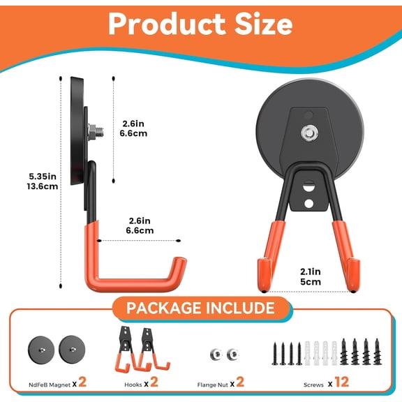 UDGIU-Large Magnetic Hooks Heavy Duty, Ndfeb Extra Strong Magnet Tool Hooks, Magnet Storage Holder Heavy Duty, Big Magnetic Utility Hook for Hanging Power Drill Broom Garden Garage Tools 2 Pack