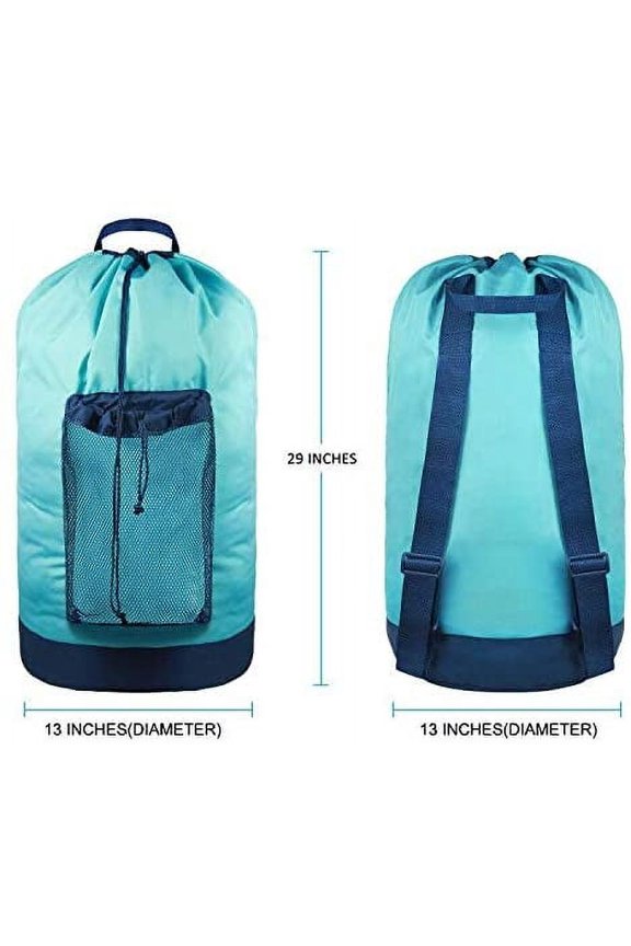 -Laundry Backpack with Shoulder Straps and Mesh Pocket Durable Nylon Clothes Hamper Bag with Drawstring Closure for College, Travel, Laundromat, Apartment
