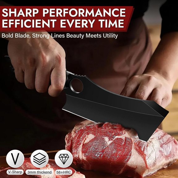 UDGIU-Meat Cleaver, 6.7 Inch Professional Cleaver Chef Knife with Anti-rust Titanium Coating, Ultra Sharp Vegetable Chopping Knives for Home Kitchen and Restaurant