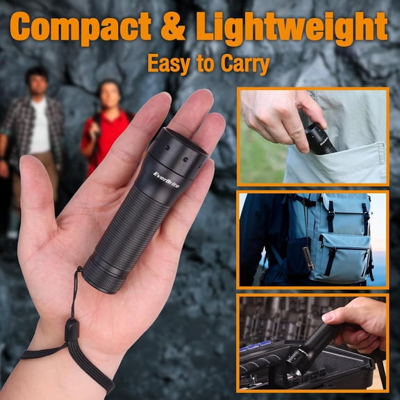 UDGIU-Mini Flashlight, Zoomable LED Flash Light, 3 Modes, 3AAA Batteries Included, Handheld Small Flashlight for Camping, Emergency, Home  Black